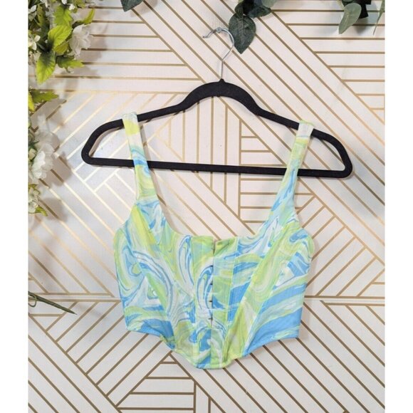 WHITE FOX Women's Tie Dye Bustier Corset Green Blue White Clasp Size Small - Picture 1 of 6